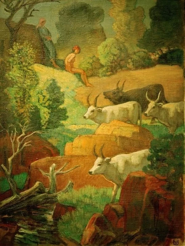 Bovini al pascolo, 1928